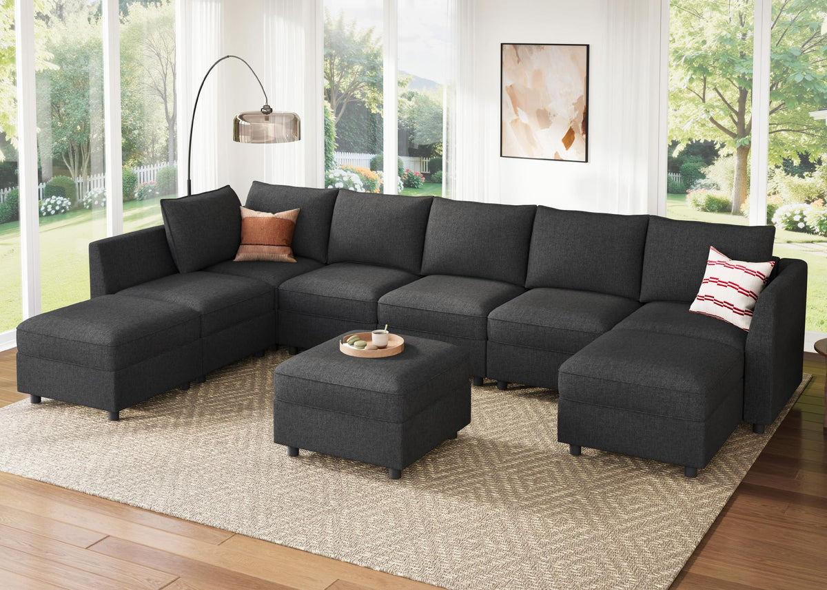 Modular Sectional Sofa with Storage, U Shaped Couch Modular Convertible Sectional Couches - Linen Grey