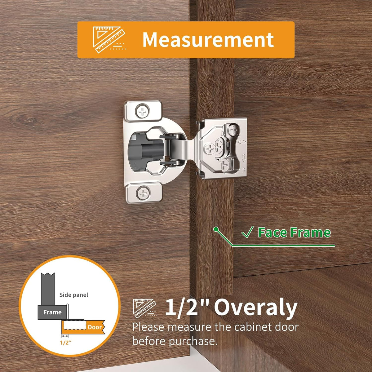 50 Pack 7/16" Overlay 4D Concealed Hinges for Face Frame Door, Soft Close On/Off Switch, Self Closing, 105° Open Angle