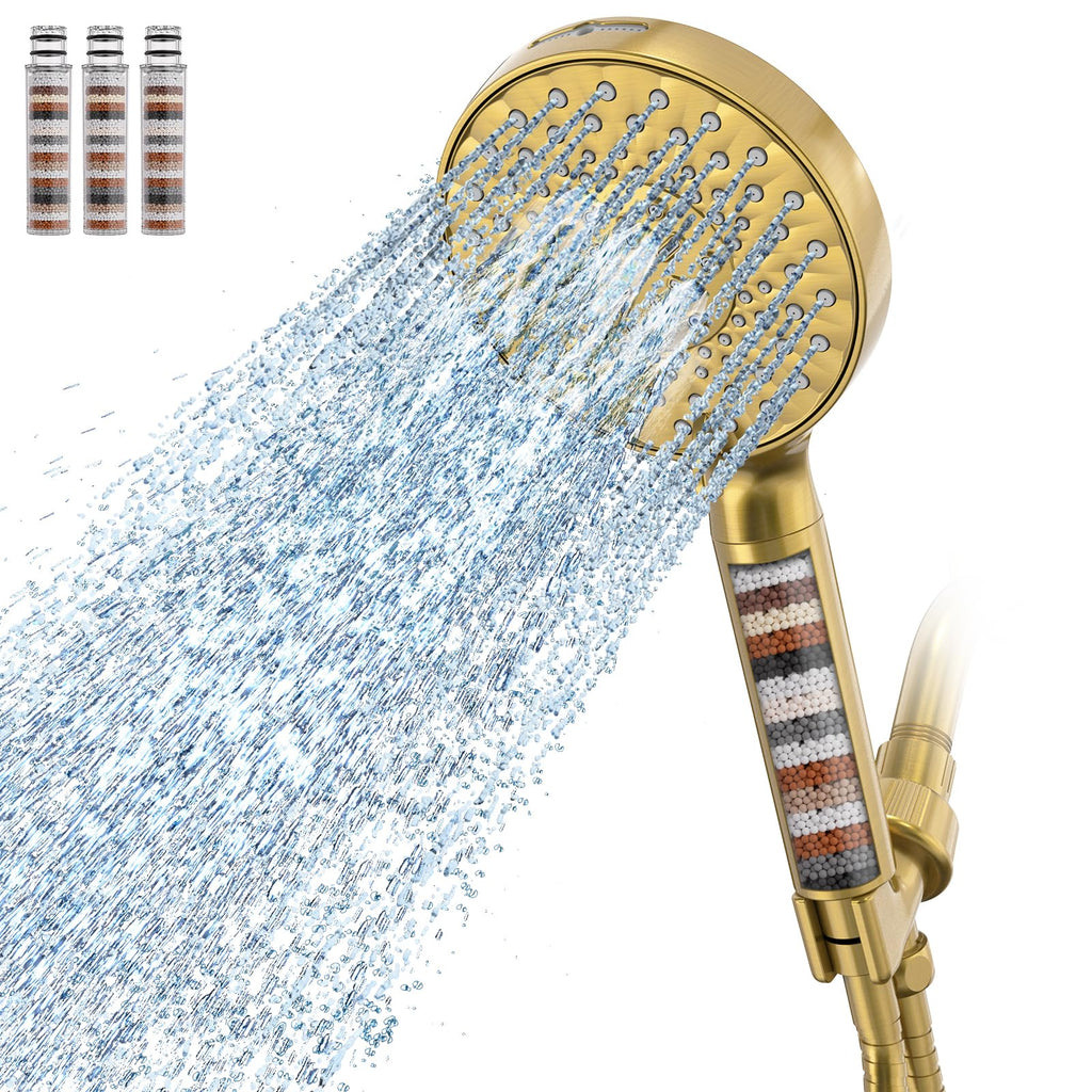Filtered Shower Head with Handheld High Pressure 9 Spray Mode Showerhead Detachable Shower Head Water Softener