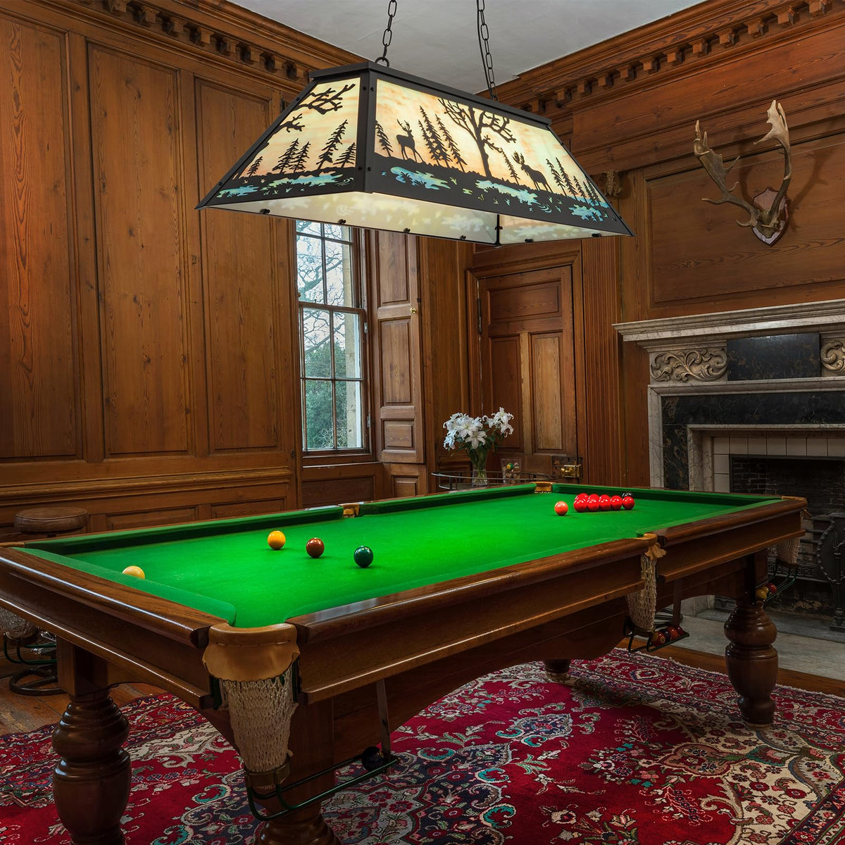 47in Rustic Pool Table Light Hanging Over 7'8'9' Pool Table