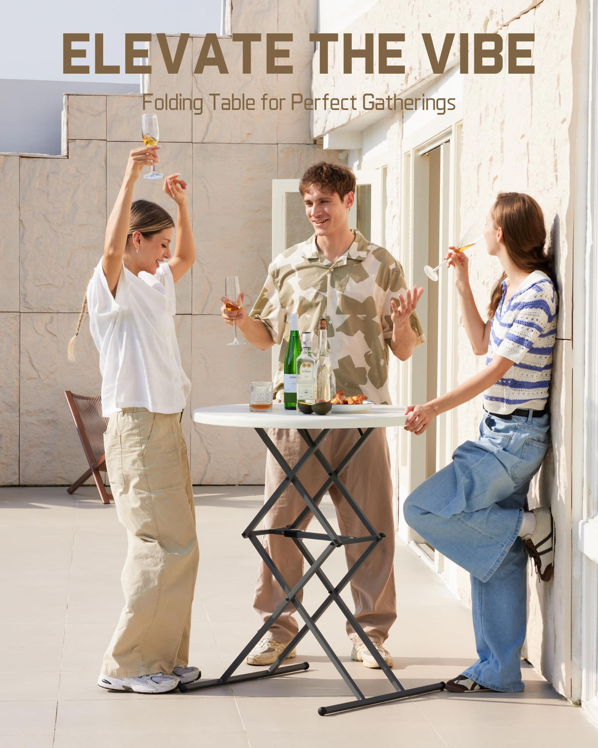 Folding Table Round 32" Quick Adjust 4 Heights Party, Patio