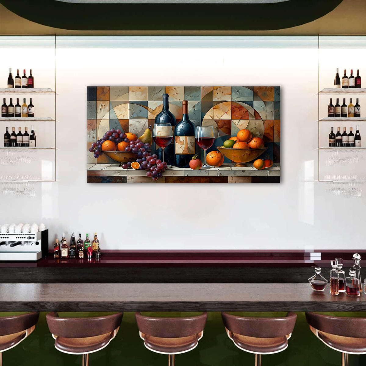 Abstract Kitchen Wall Art Geometric Wall Decor Red Wine Glass Fruits Canvas Prints Pictures Rustic Farmhouse Still