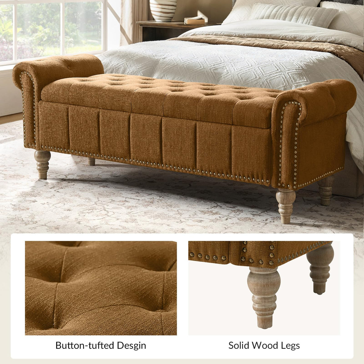Farmhouse Storage Bench, Golden
