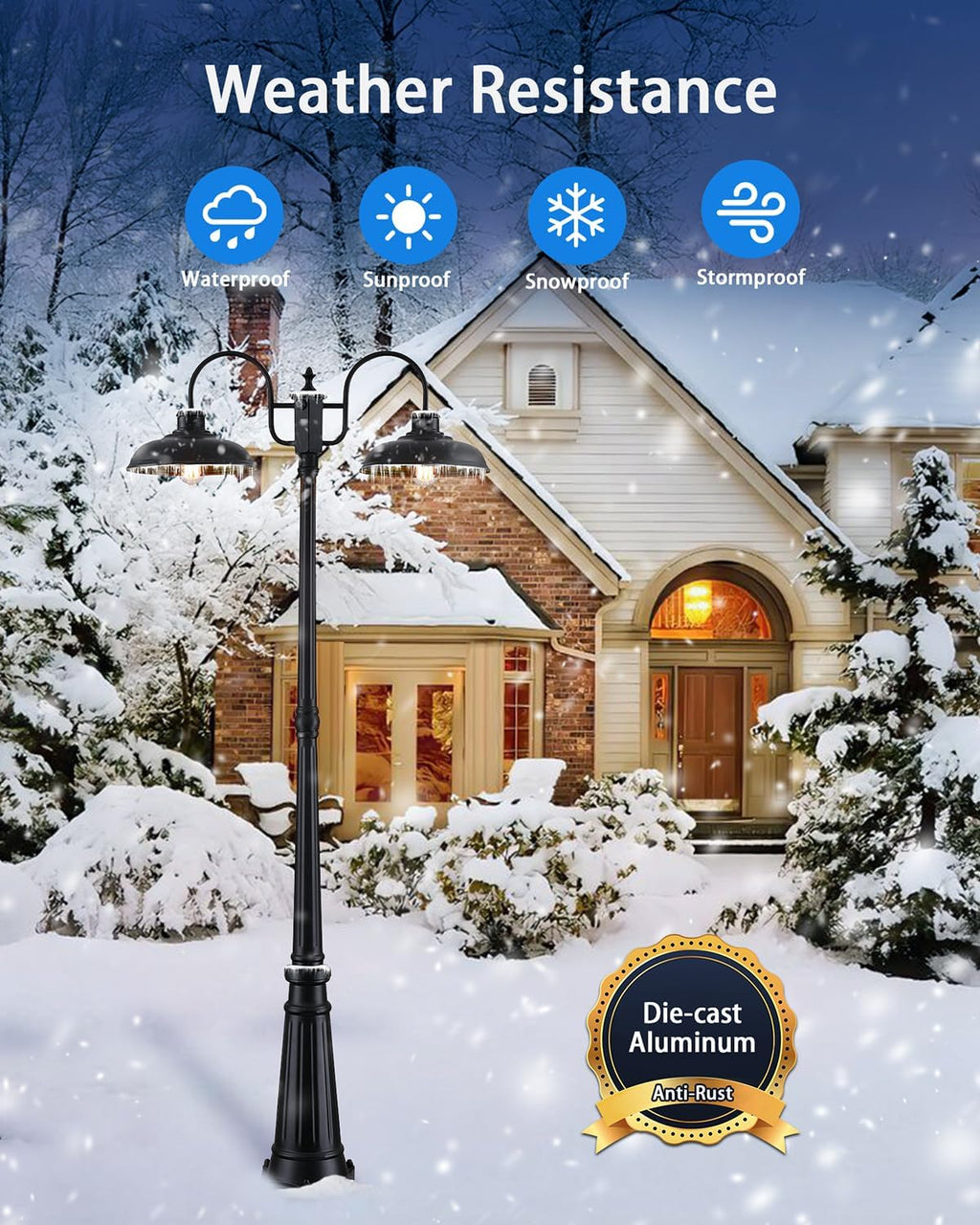 Dusk to Dawn Outdoor Lamp Post Light 2-Head, Outdoor Post Light Street Light Post for Outside with Sensor