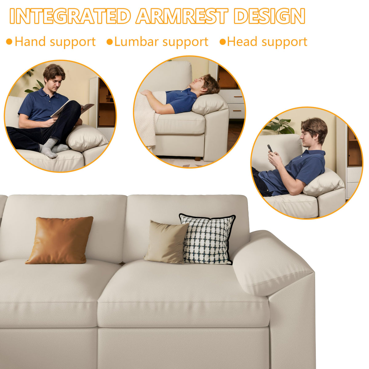 Leather Sectional Couch, L shaped Modular Sectional Sofa, Beige