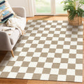 Checkered Brown Area Rug Washable Large Living Room Rug Geometry Neutral Line Non-Slip Soft Bedroom Carpet