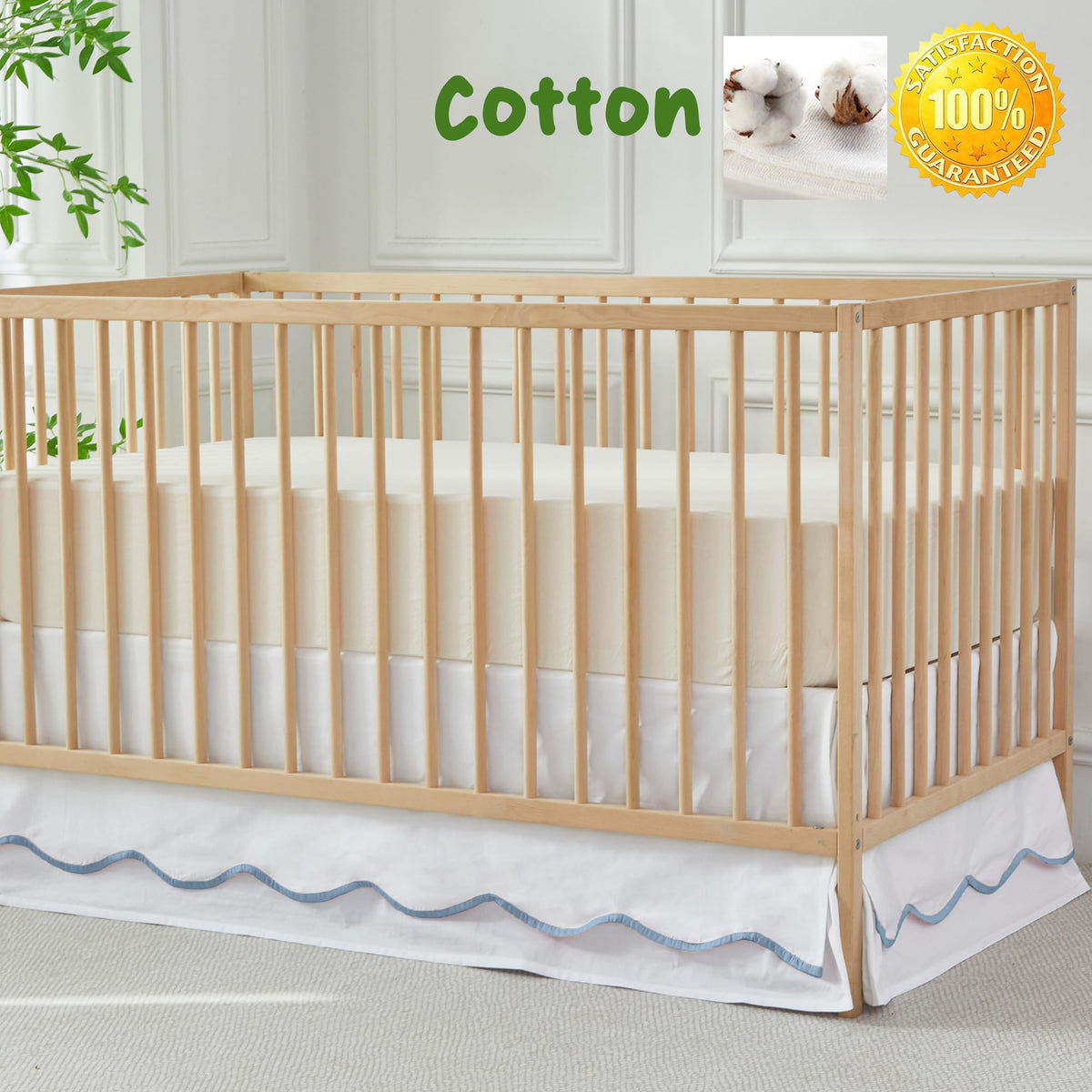 Scallop Edge Cotton Crib Skirt Toddler Bedskirt Baby Nursery Crib Bed Skirt 2-Tiered Boho Bohemian Neutral Solid