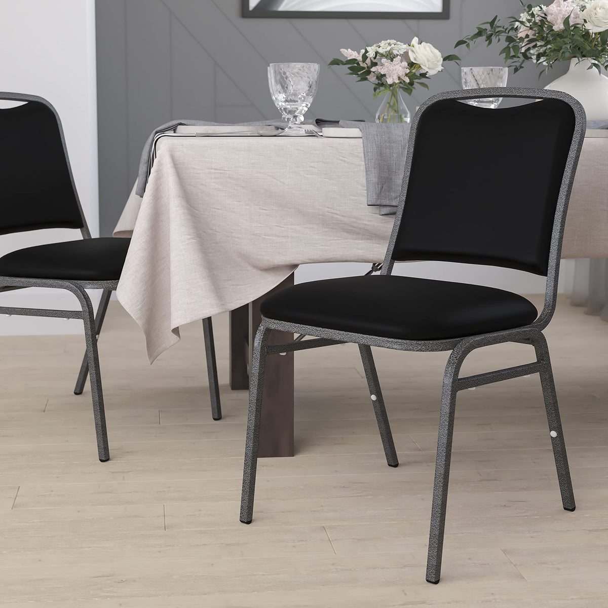 Stacking Banquet Chair in Black Vinyl