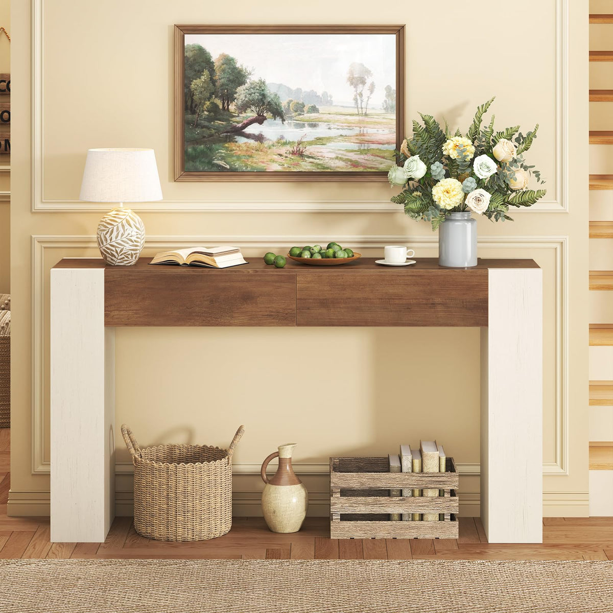 47" Entryway Console Table with 2 Drawers, Farmhouse Sofa Table