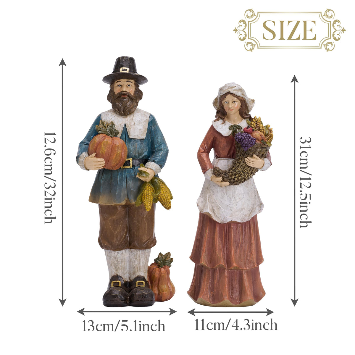 Fall Decorations, 2 Pcs Couple Fall Decor for Table Indoor Outdoor, Resin Thanksgiving Decorations Garden Pumpkins