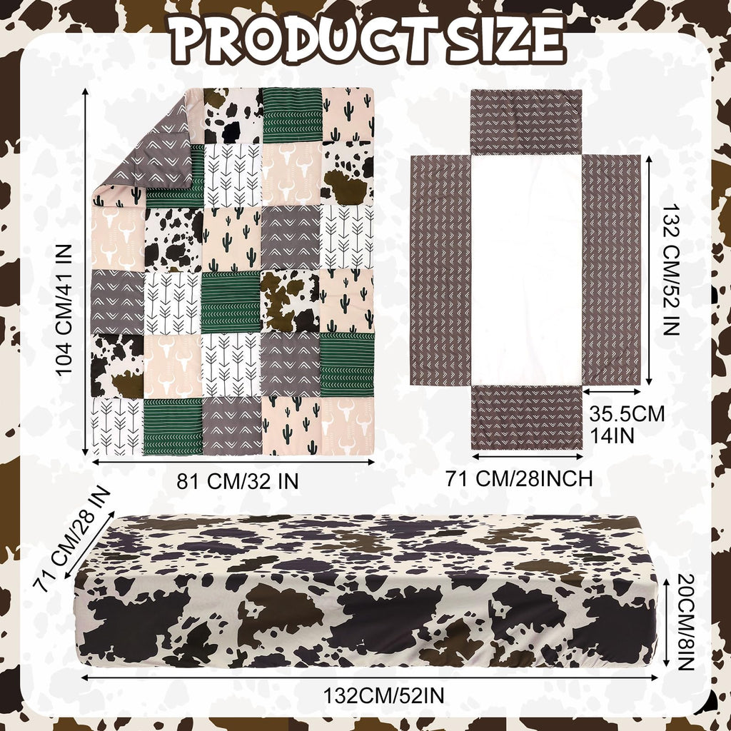 3 Piece Patchwork Western Cowboy Crib Bedding Set for Baby Boys