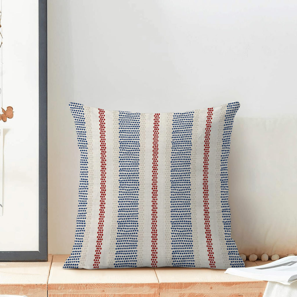 4th of July Summer Outdoor Pillow Covers 20 x 20 Inch, Blue Red Polka Dots Striped Decor Throw Pillows for Couch Bed