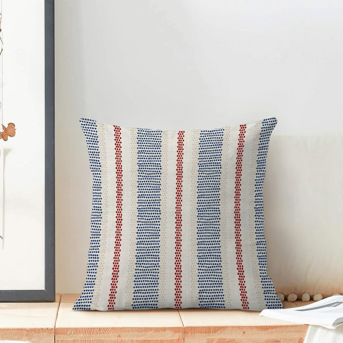 4th of July Summer Outdoor Pillow Covers 20 x 20 Inch, Blue Red Polka Dots Striped Decor Throw Pillows for Couch Bed