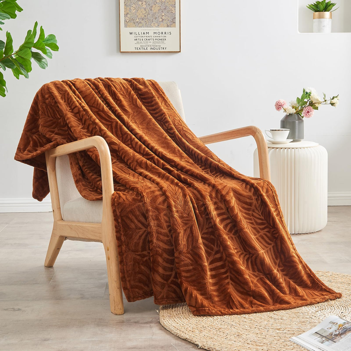 Super Soft Flannel Fall Throw Blanket, 60 x 80 Inches, Caramel