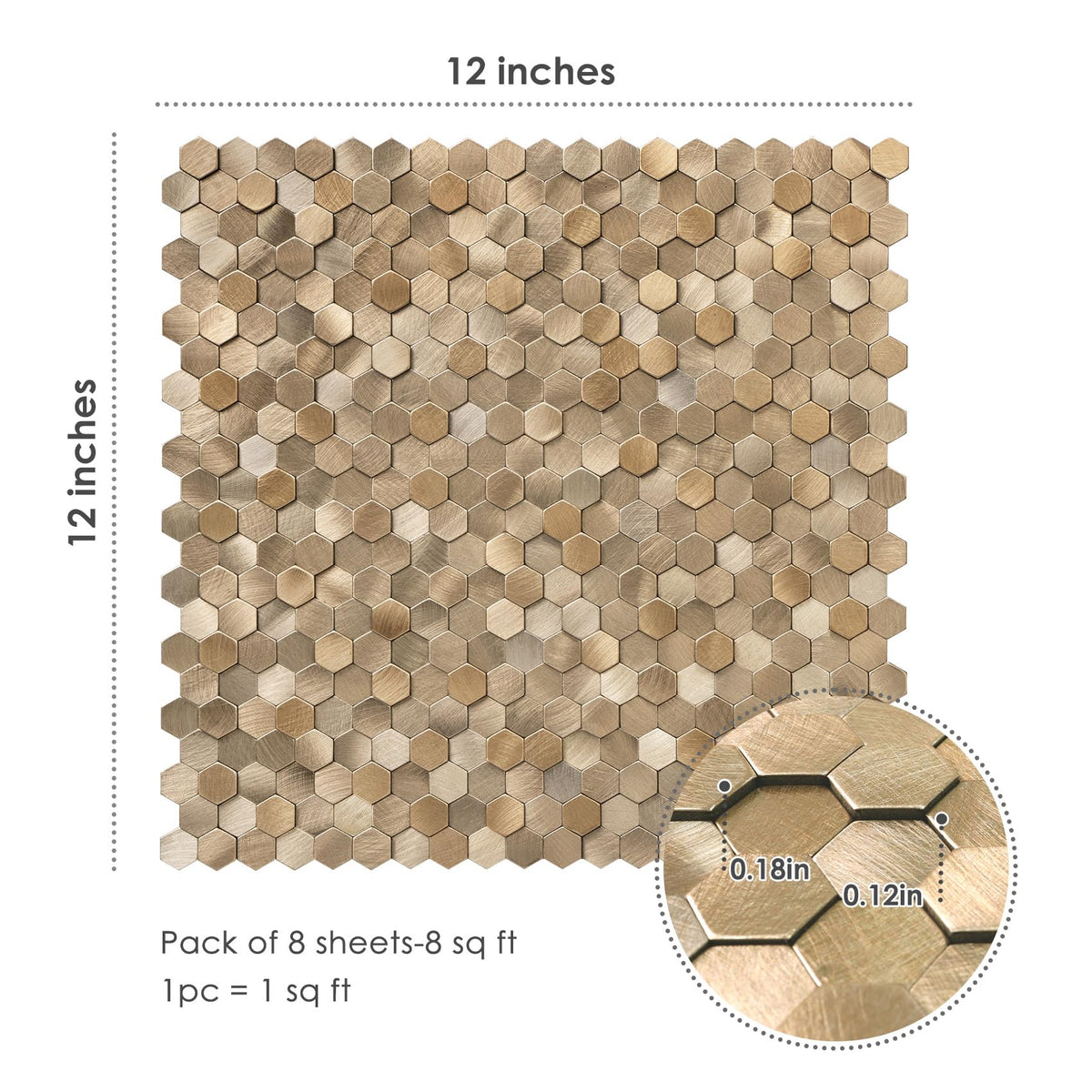 Mosaic Peel and Stick Backsplash Tiles, 8 Sheets, Copper