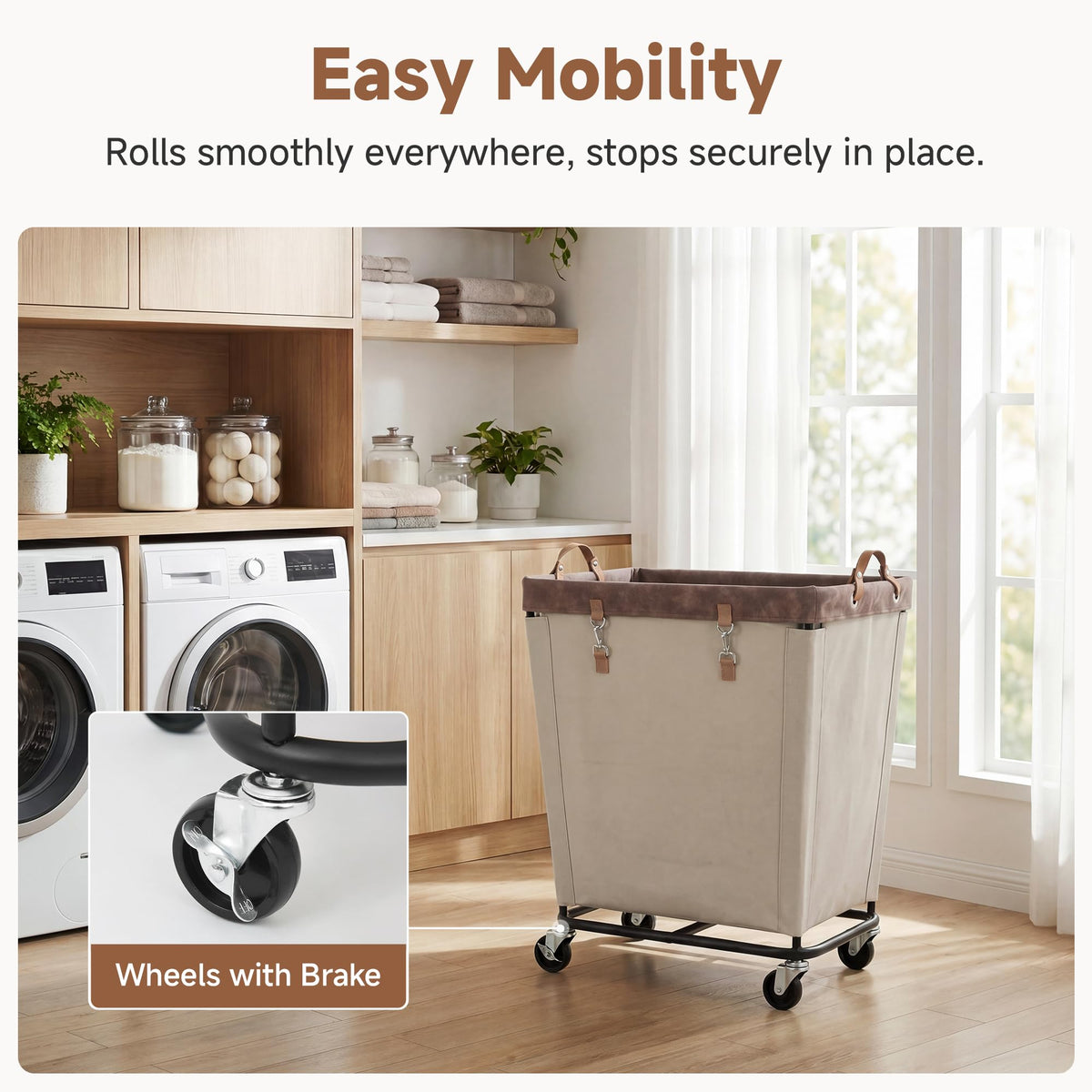 210L Laundry Basket with Wheels, Rolling Hampers for Clothing