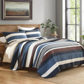 100% Cotton Quilt Set, Modern Stripe Pattern, Navy/Brown