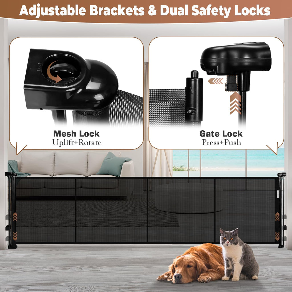 120" Retractable Baby Gate Extra Wide, 41" Tall Retractable Dog Gate for Stairs, Doorways, Decks, Mesh Gate Long