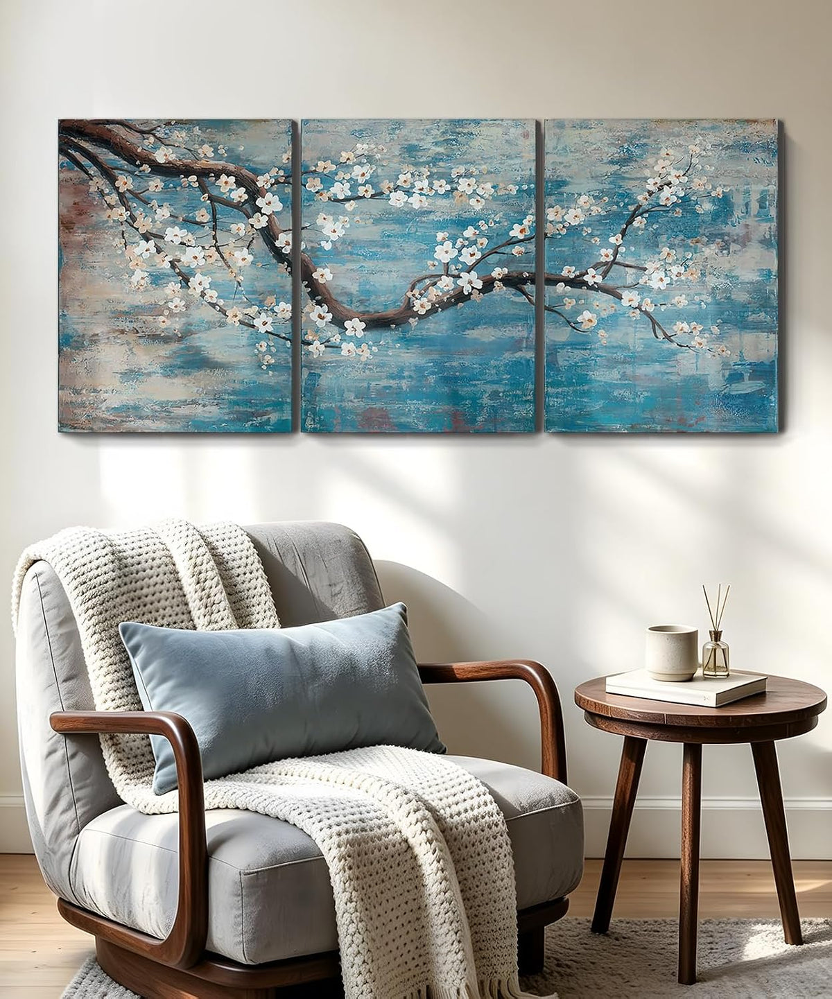 3 Piece Wall Art Hand-Painted Framed Flower Oil Painting On Canvas Gallery Wrapped Modern Floral Artwork Bedroom