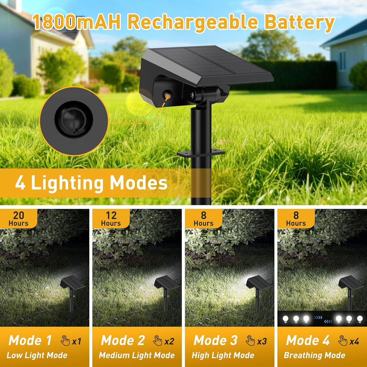 800Lumens Solar Spot Lights Outdoor, 8 Pack Solar Landscape Lights, 100 LEDs, 4 Lighting Modes, IP65 Waterproof