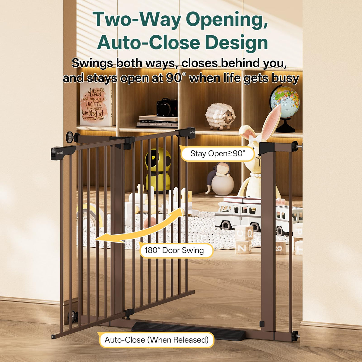 29.6-39.1 in Wide Baby Gate for Stairs and Doorways, Brown