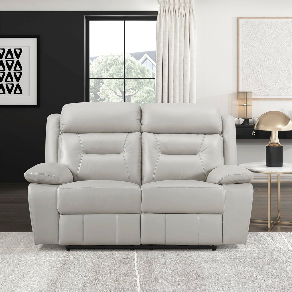 Top Grain Leather Match Power Double Recliner Loveseat, Silver