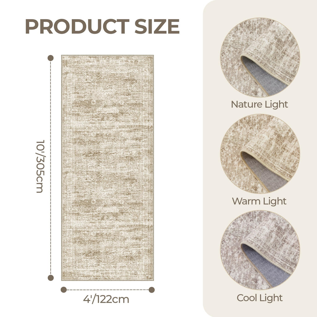 4x10 Runner Rug Non Slip, Washable Hallway Runner Rug, Brown