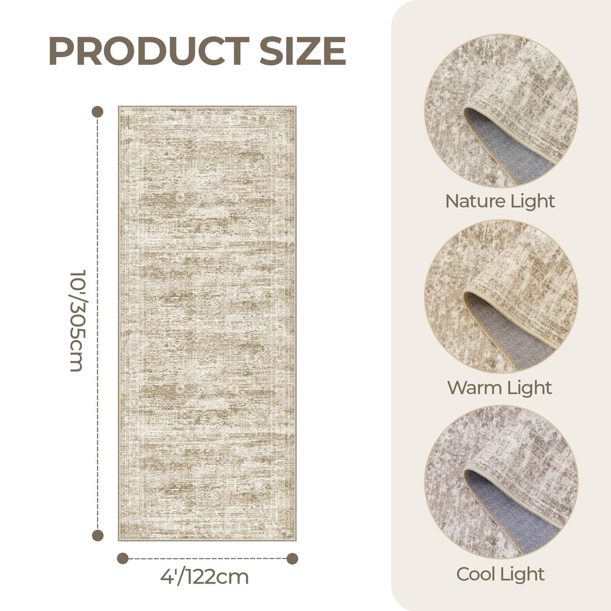 4x10 Runner Rug Non Slip, Washable Hallway Runner Rug, Brown