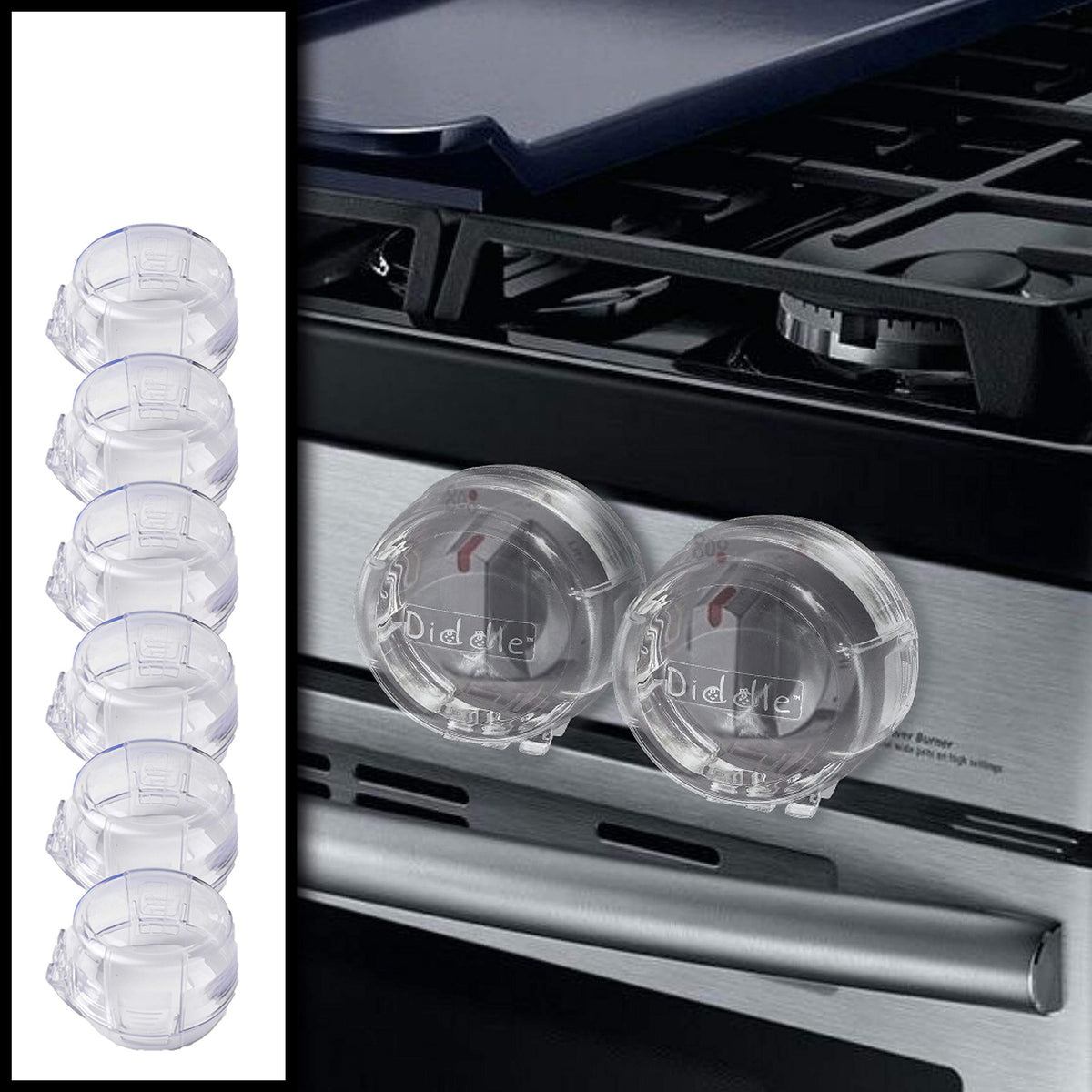 6 Pack Clear Stove Knob Safety Covers - Protect Little Kids with A Child Proof Lock for Oven/Stove Top/Gas Range