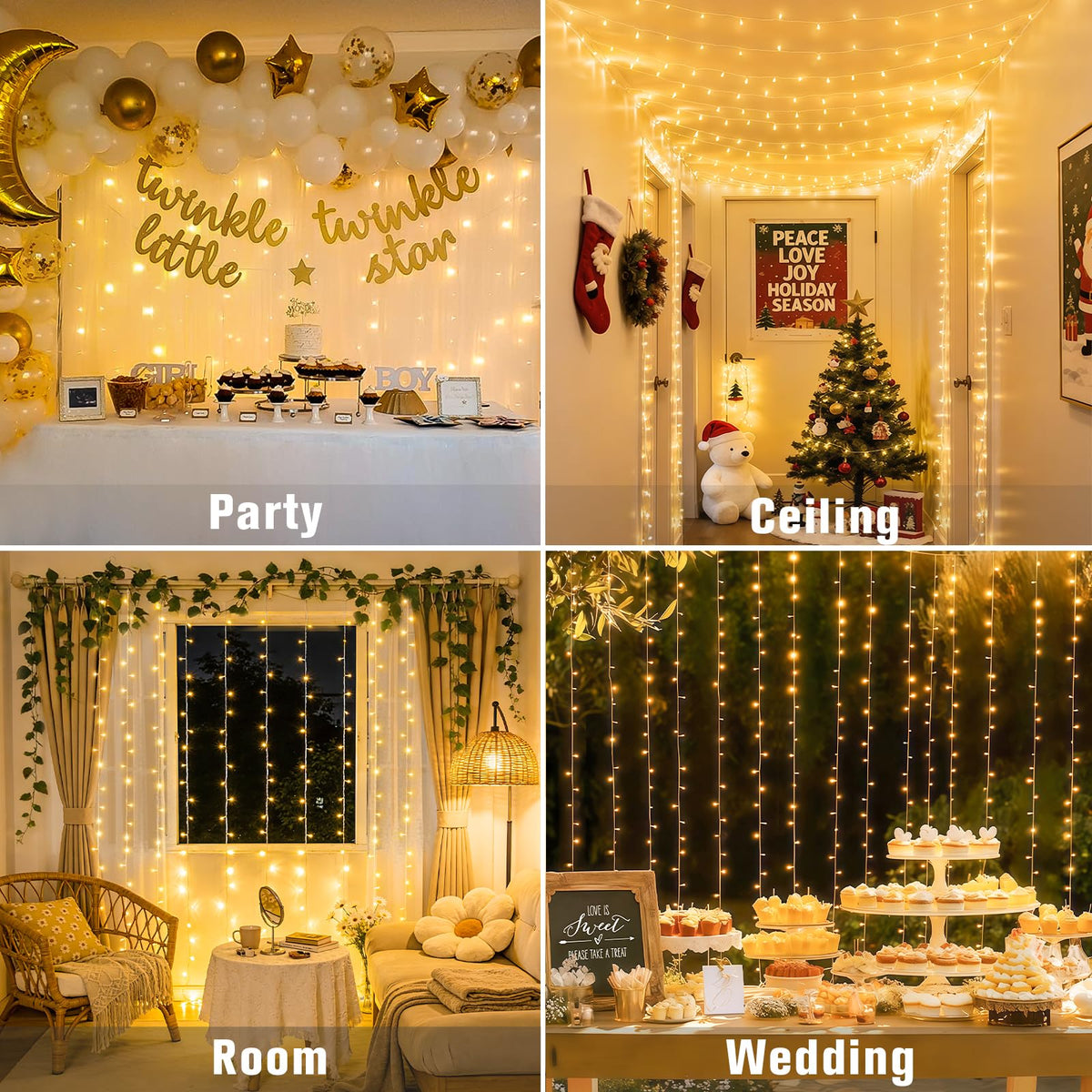 300 LED Remote Control Curtain Lights, Plug in Fairy Curtain Lights Outdoor, Window Wall Hanging String Lights Indoor