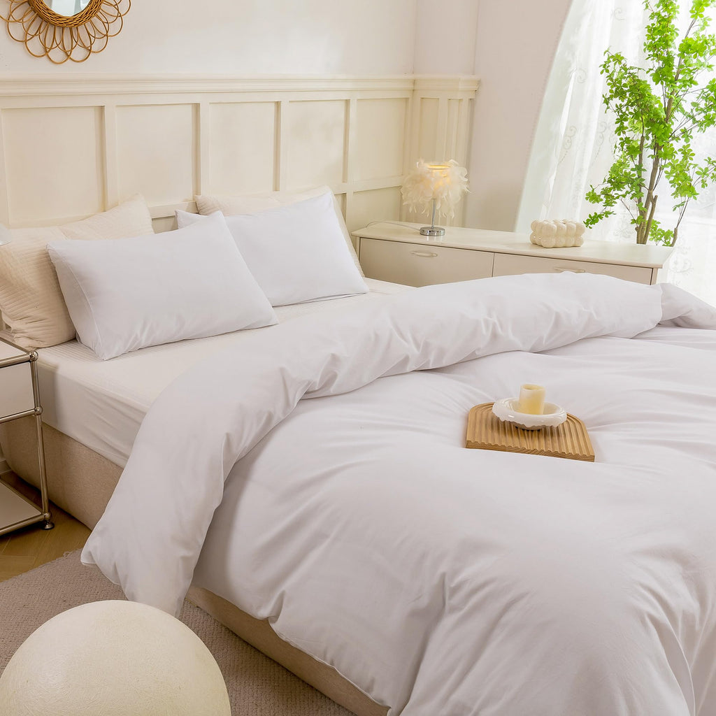 Cotton 3 Pcs Duvet Cover Set Linen Feel Off White Queen