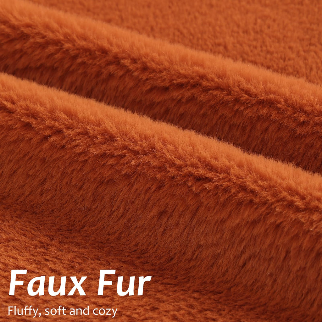 Faux Fur Fall Decorative Throw Pillow Covers 24x24 Set of 2, Rust