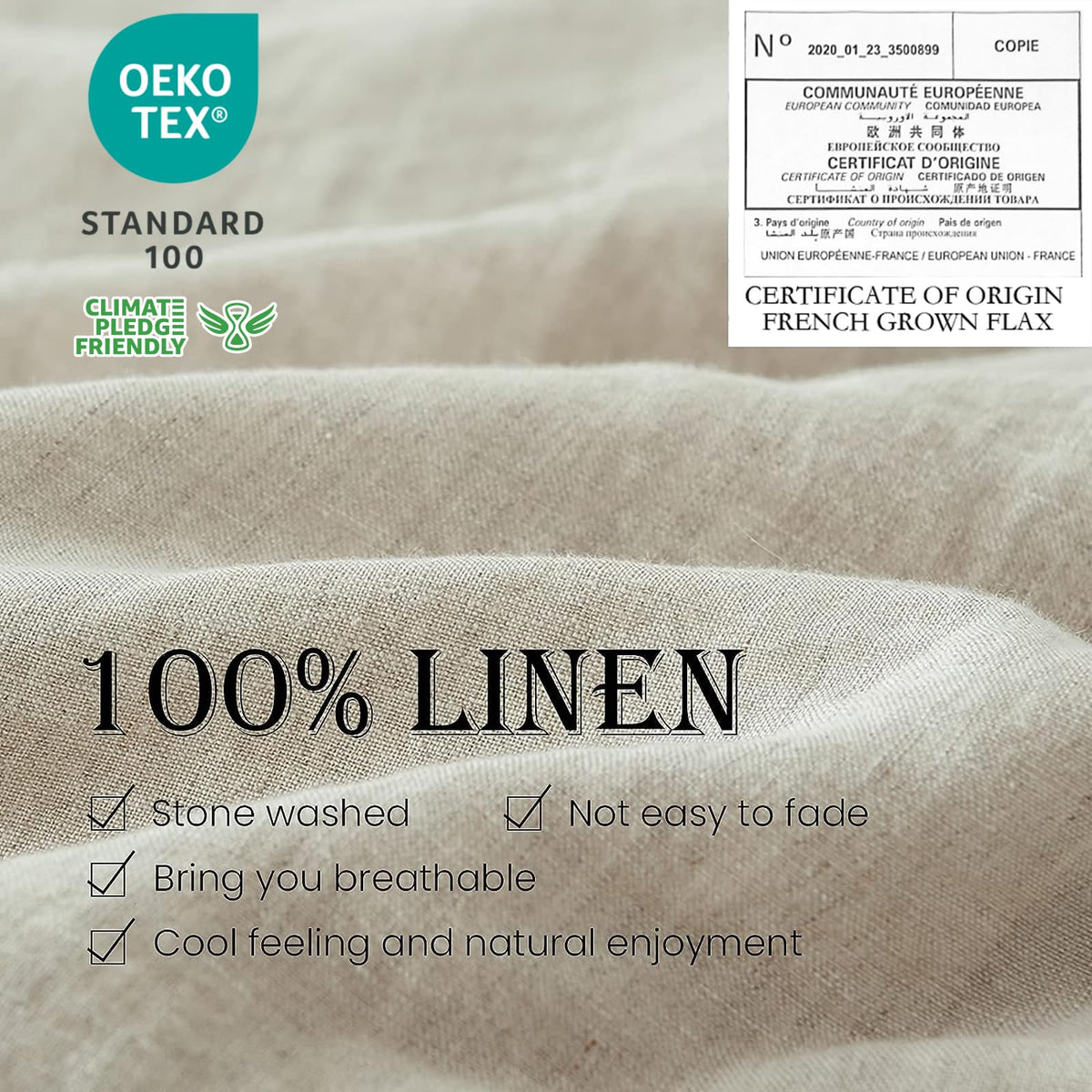 100% Linen Duvet Cover Set 3pcs Basic Style Natural French Washed Flax Solid Color Soft Breathable Farmhouse Bedding