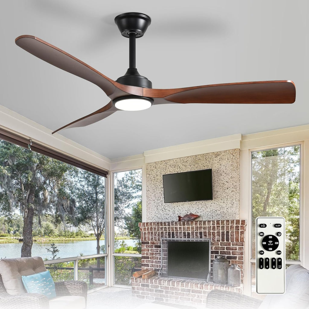 52" Walnut Indoor/Outdoor Ceiling Fan with Light & Remote