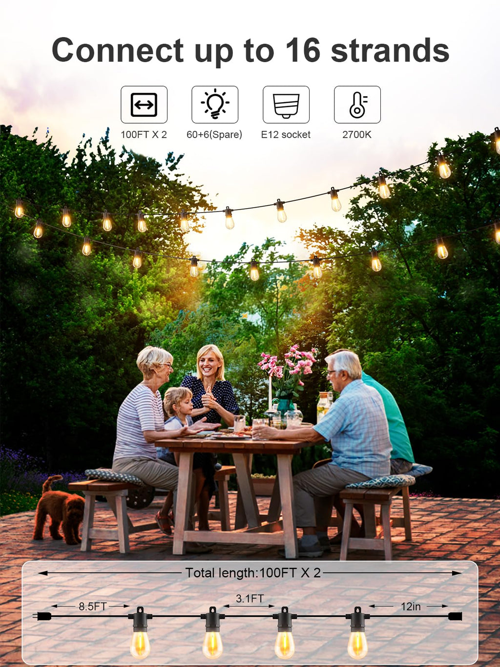 200 FT Outdoor String Lights, Patio Lights for Outside Waterproof
