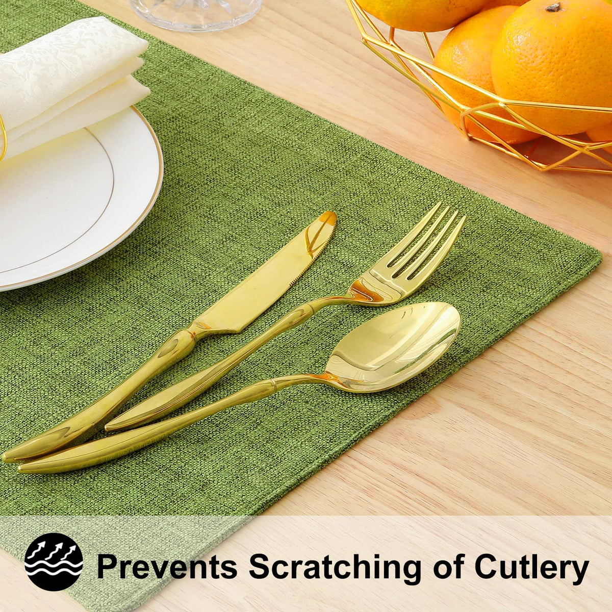 Faux Cotton Linen Placemats Set of 4, Cloth Dining Table Mats