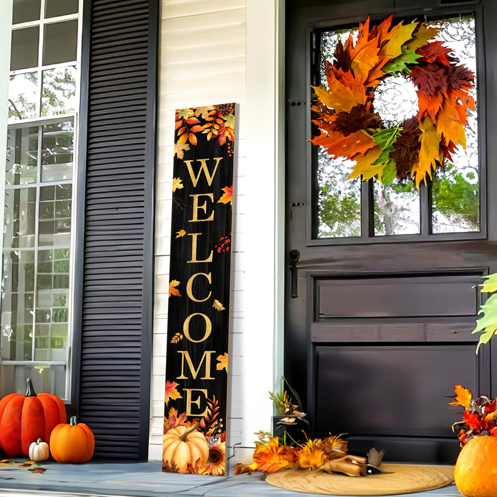 Fall Welcome Porch Sign, Pumpkin Signs for Front Porch, Maples Door Sign Yard, Vertical Wood Sign Standing Front Door