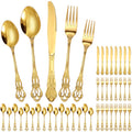 40 Pcs Gold Stainless Steel Flatware Set, Retro Vintage Silverware with Forks Spoons Knives Mirror Polished Cutlery
