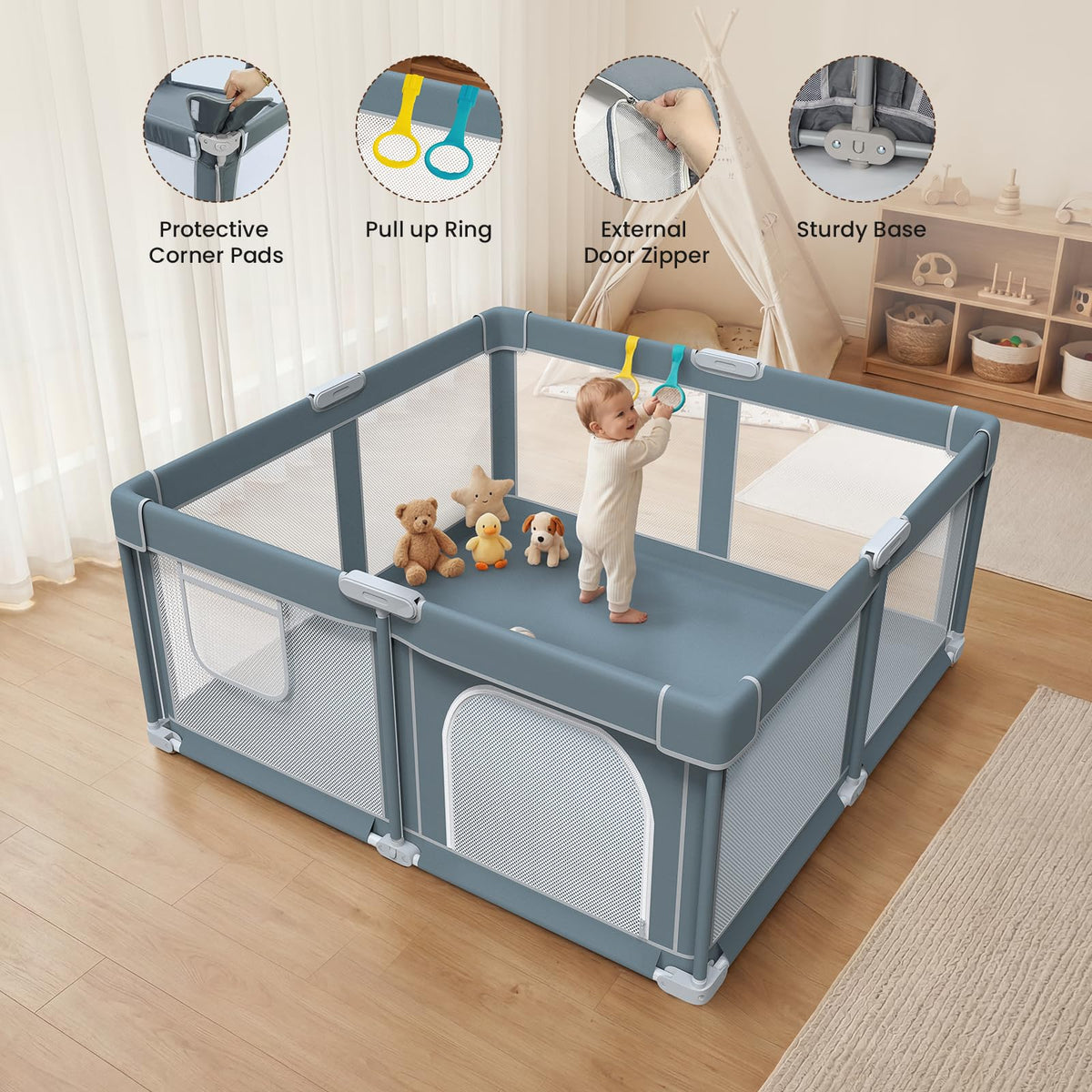 Foldable Baby Playpen, 50x50 Inch Compact Collapsible Play Yard