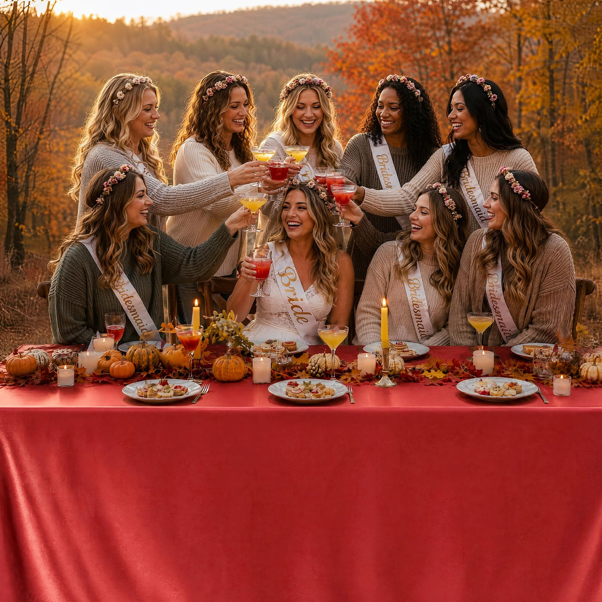 4 Pack Fall Themed Satin Tablecloth 102 x 58'' Overlay Table Cover