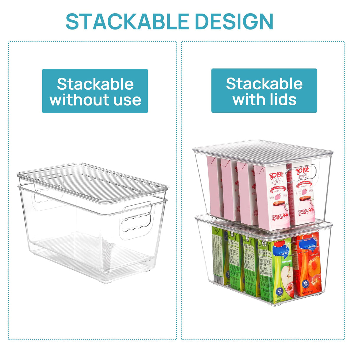 6 Pack Clear Stackable Storage Bins with Lids and Handles, Medium
