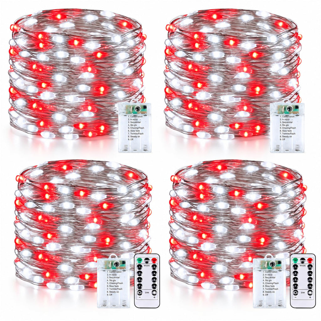 4 Pack Fairy Lights Battery Operated Twinkle Lights Remote Red Cool White