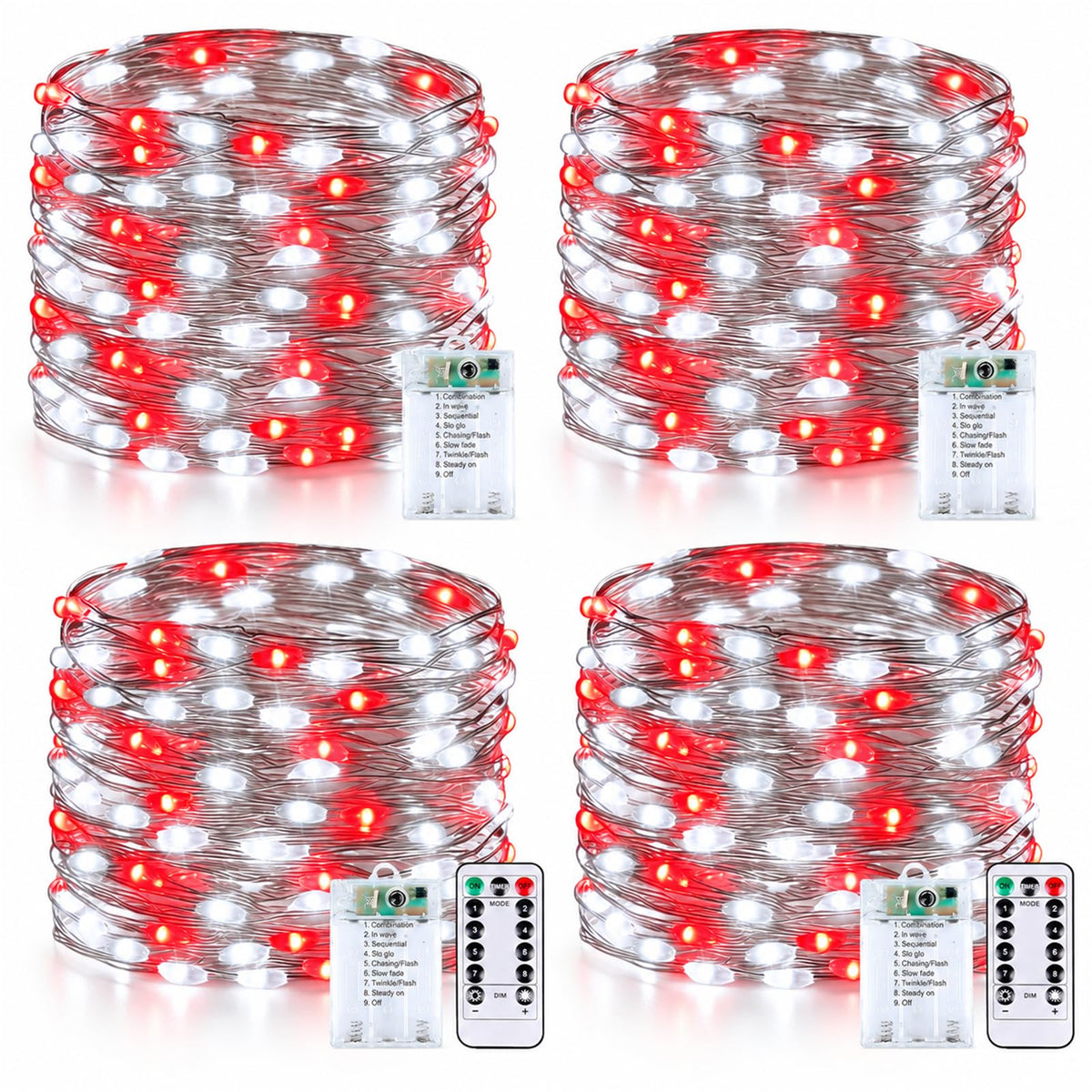 4 Pack Fairy Lights Battery Operated Twinkle Lights Remote Red Cool White