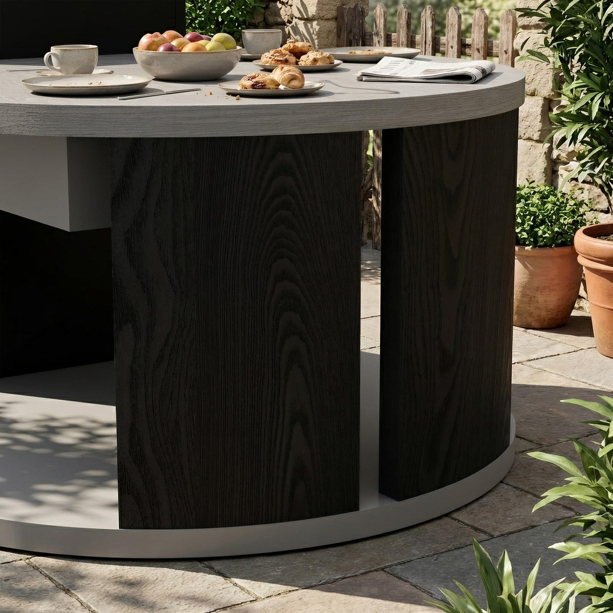 Round Outdoor Fire Table with Propane Tank Cabinet, Aluminum Alloy Fire Pit Table Grey & Black 42"W x 31.5"D