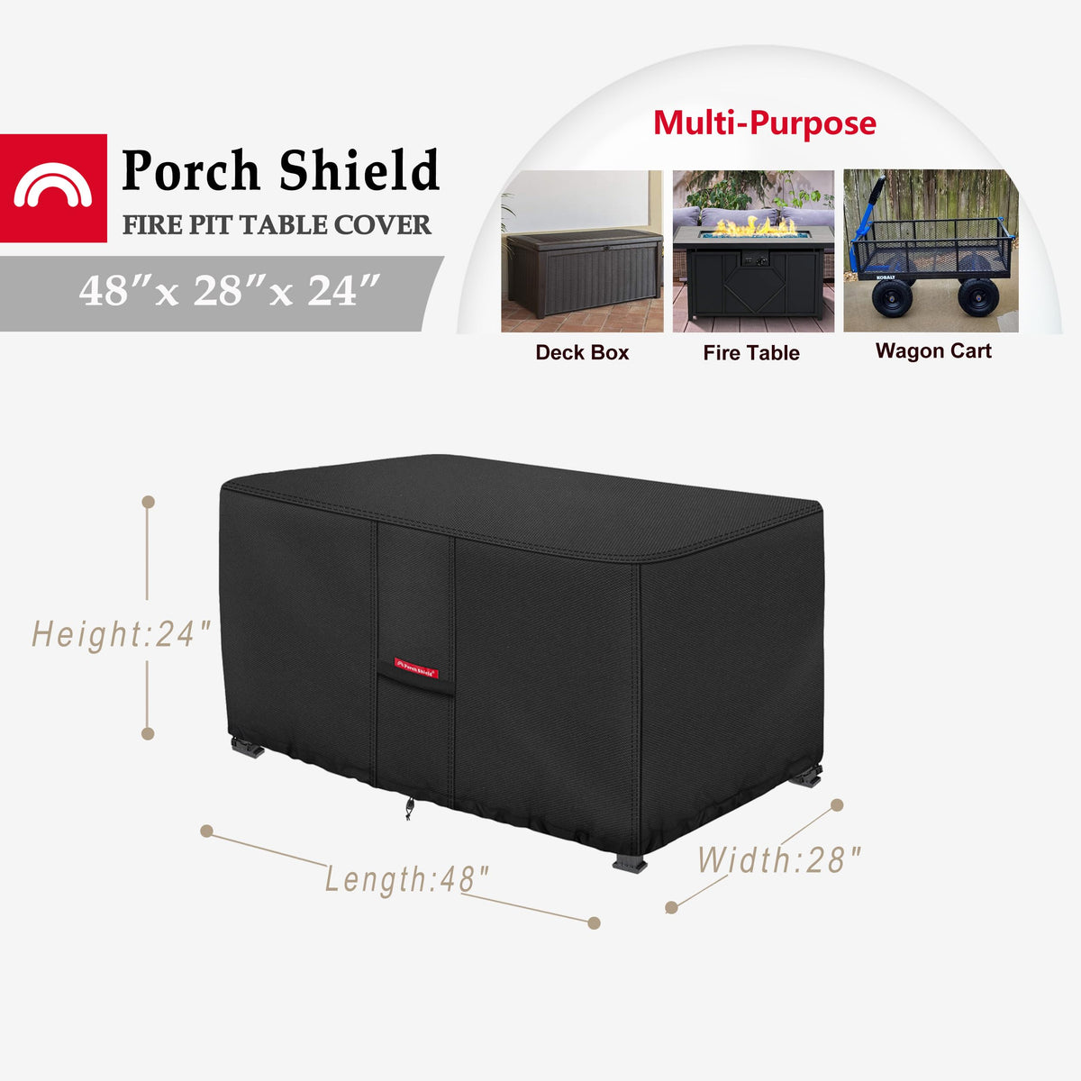 Rectangular Fire Pit Table Cover 48 x 28 inch, Black