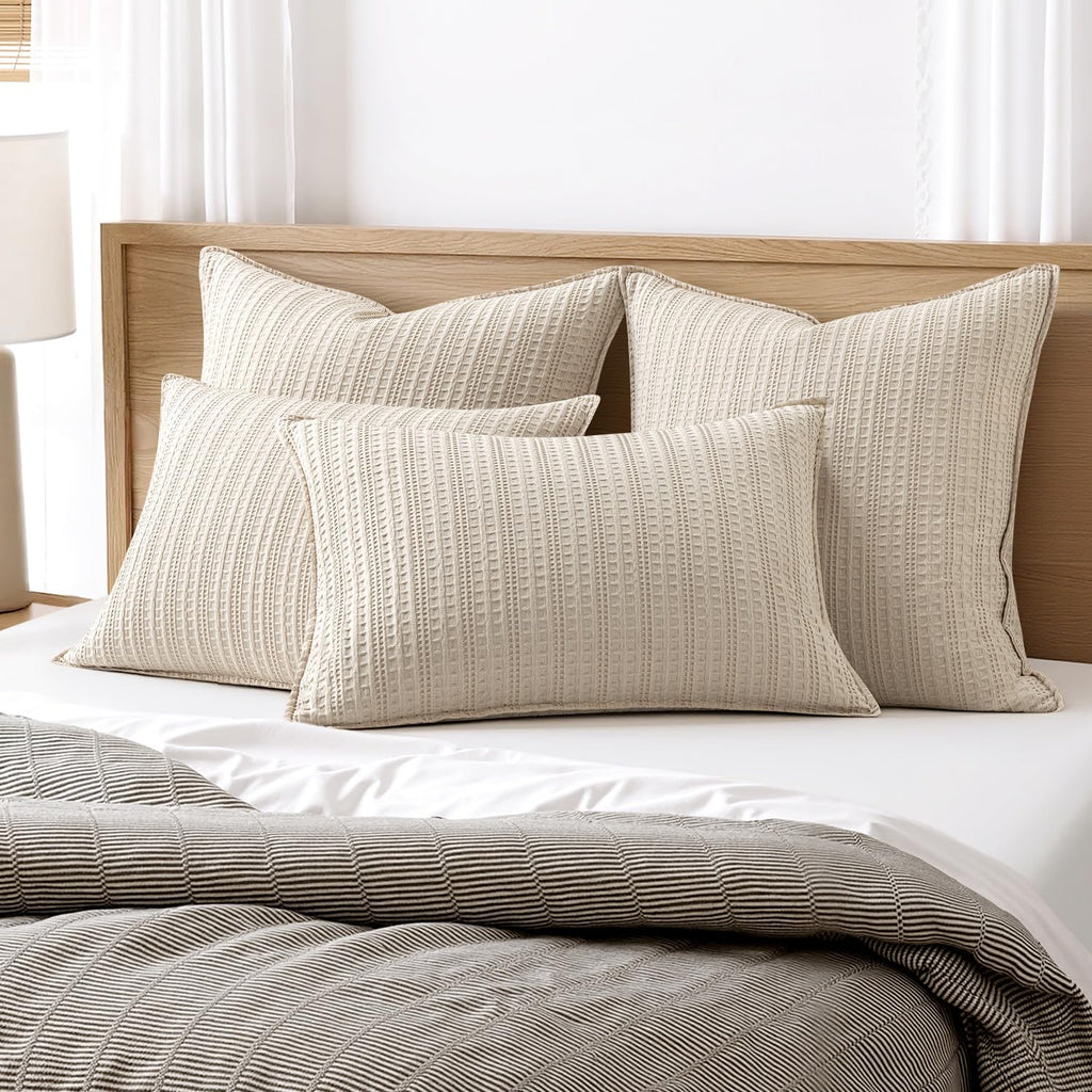Waffle Pillow Shams Standard Size 20x26 Oatmeal 2 Pack No Insert