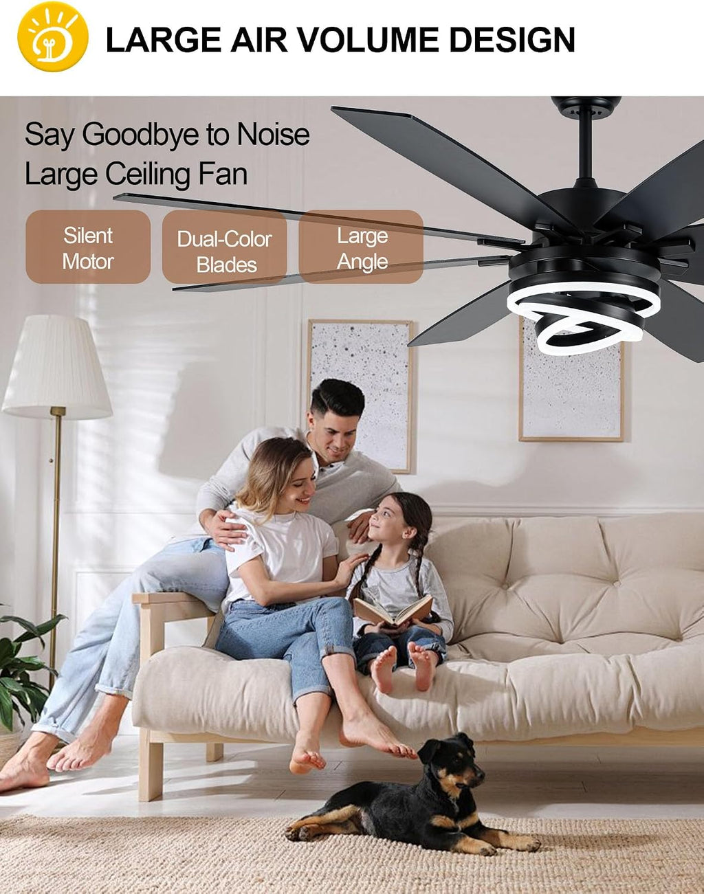72" Black Chandelier Ceiling Fan with Light & Remote