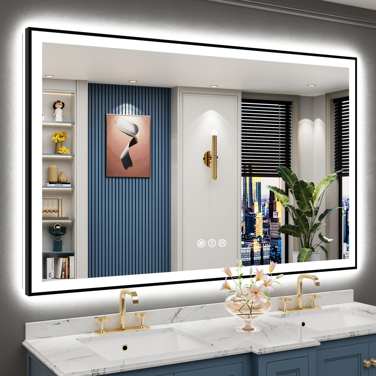 60x40 Black LED Bathroom Mirror, Backlit & Front Lit Lighted Mirror