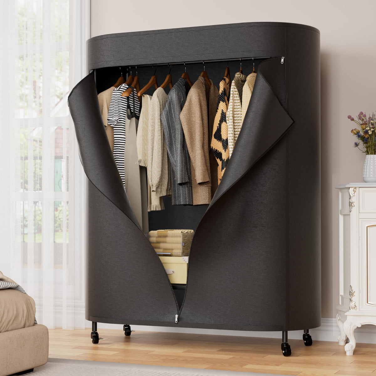Clothes Rack with Cover Heavy Duty Rolling Portable Closet 380LBS