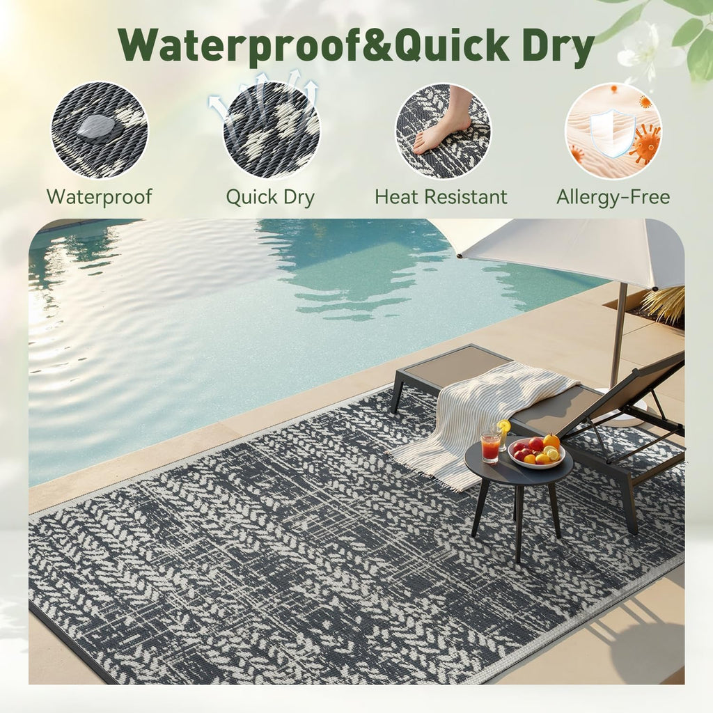 Outdoor Rug Waterproof-Patio Rug Mat Outdoor RV Camping Picnic Beach Mat Plastic Straw Rugs Outside Outdoor Area